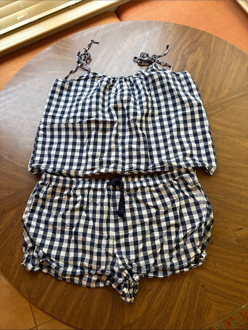 LOFT Navy and White Gingham Sleep Set